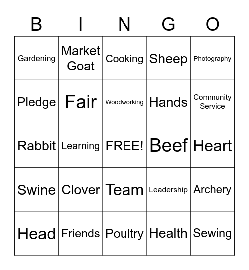 4-H Bingo Card