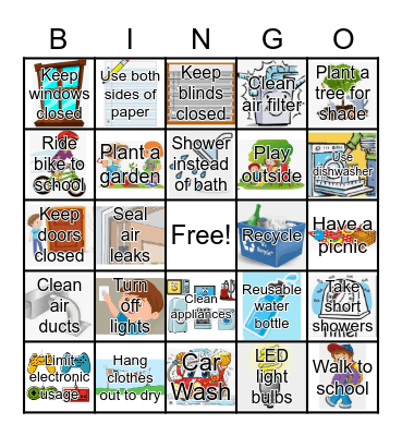 Cub Scout Energy Saving Bingo Card