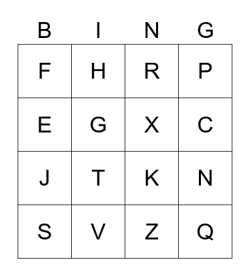 Letters Bingo Card