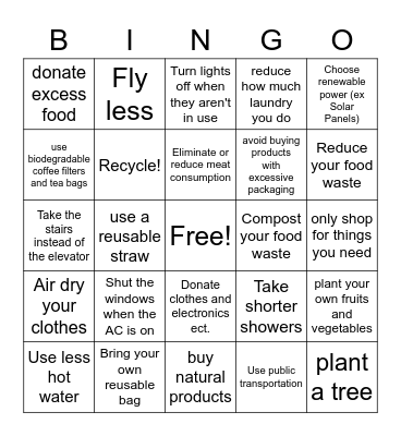 How To Reduce Your Carbon Footprint Bingo Card