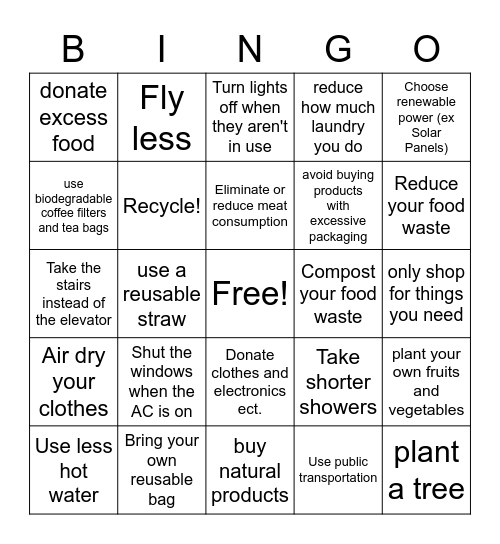 How To Reduce Your Carbon Footprint Bingo Card