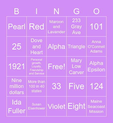 Sigma Kappa Bingo Card