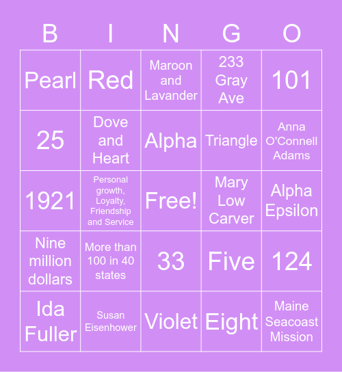 Sigma Kappa Bingo Card