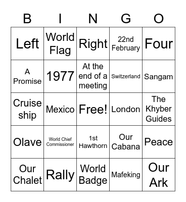 World Guiding Bingo Card