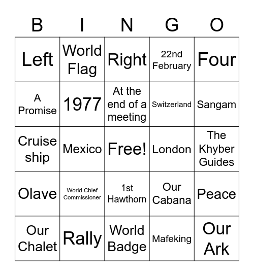 World Guiding Bingo Card