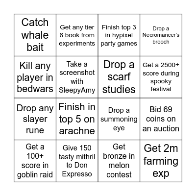 Shiftei Bingo Card