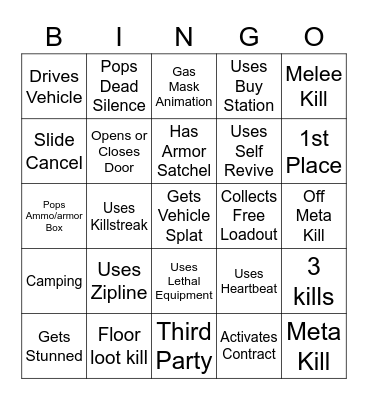 Warzone Bingo Solos Bingo Card