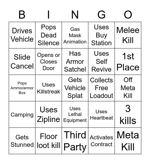 Warzone Bingo Solos Bingo Card