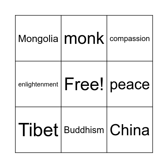 Dalai Lama Bingo Card