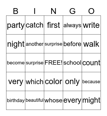 1B Power Words Bingo Card