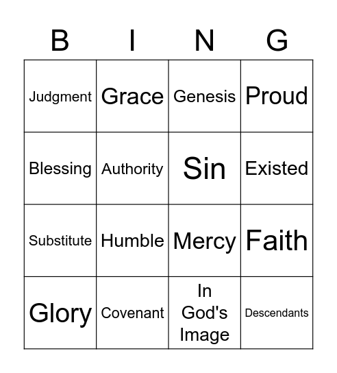 Sunday School Words to Know Bingo Card