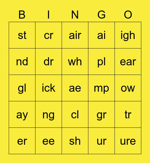 Phonic digraphs and trigraphs Bingo Card