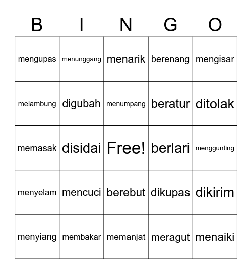 Kata Kerja Bingo Card