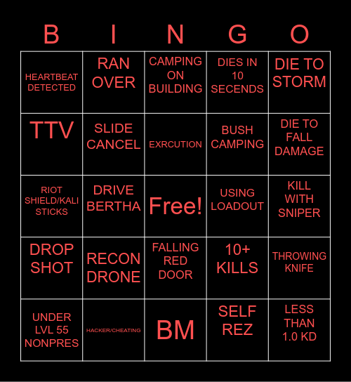 WARZONE Bingo Card