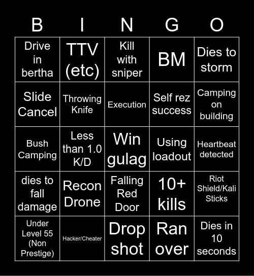 Warzone Bingo Card