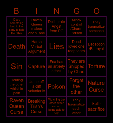 Ele and Fea's Suffering Bingo Card