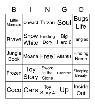 Disney/Pixar Bingo Card