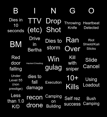 BigPuffer Warzone Bingo 11/12/21 Bingo Card