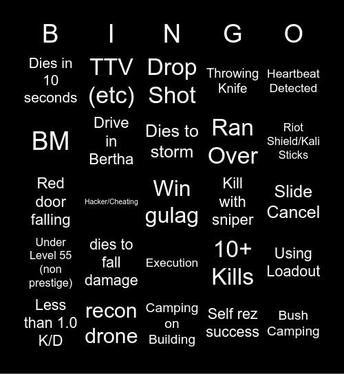 BigPuffer Warzone Bingo 11/12/21 Bingo Card