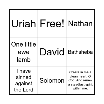 David Sinned and Was Restored Bingo Card