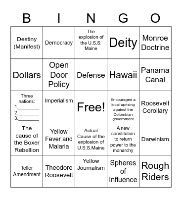 American Imperialism Bingo Card