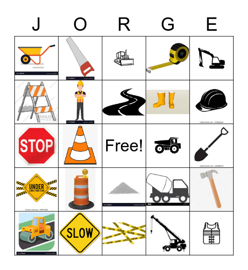 Construction Zone Bingo Card