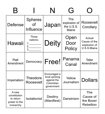 American Imperialism Bingo Card