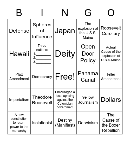 American Imperialism Bingo Card