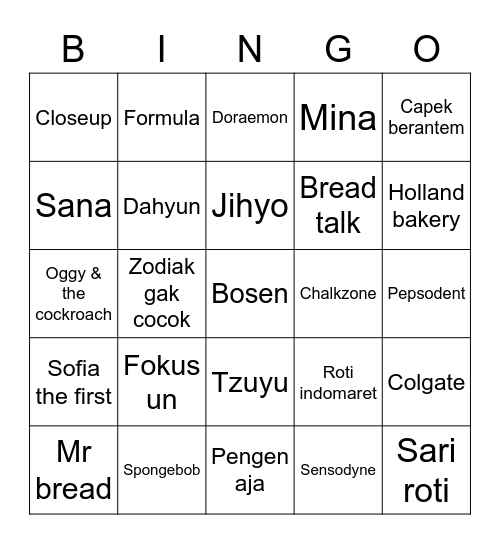 Yoonsu Bingo Card