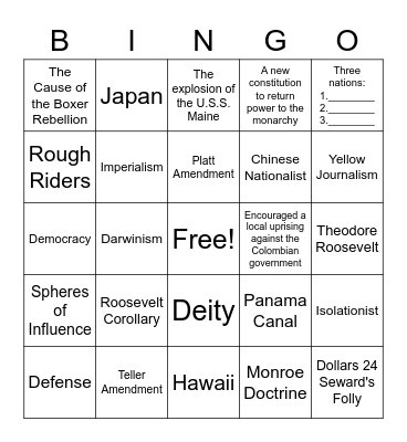 American Imperialism Bingo Card