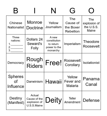 American Imperialism Bingo Card