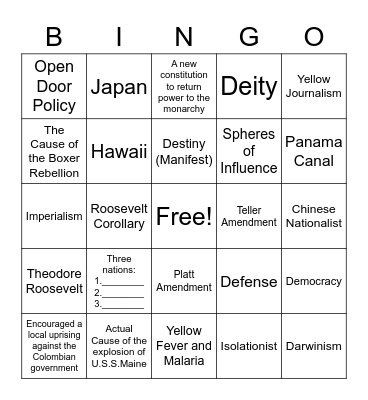 American Imperialism Bingo Card