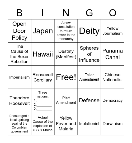 American Imperialism Bingo Card