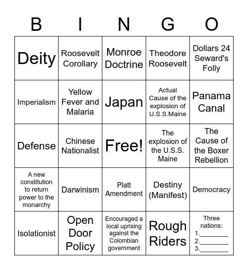 American Imperialism Bingo Card