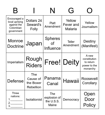 American Imperialism Bingo Card