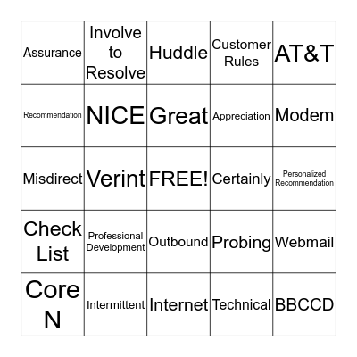 AT&T CARNIVAL Bingo Card