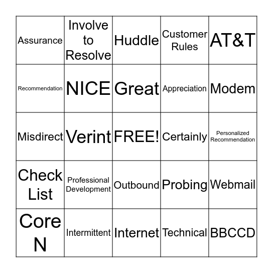 AT&T CARNIVAL Bingo Card