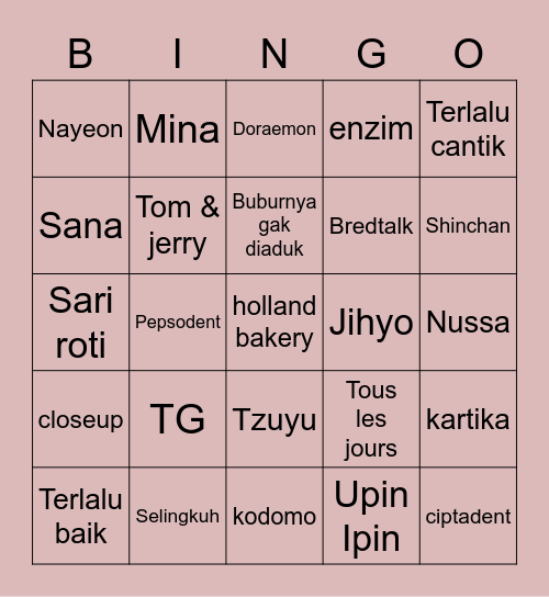 Nayeon Bingo Card
