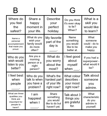 FEELINGS BINGO Card