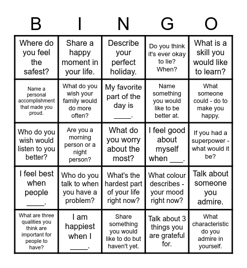 FEELINGS BINGO Card