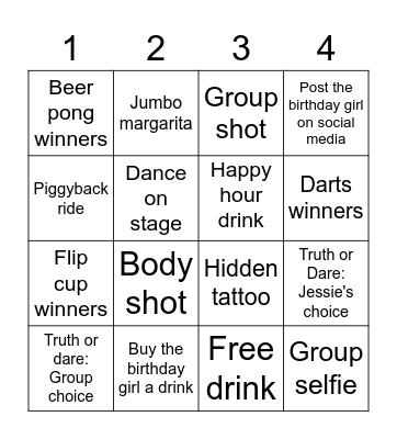 Jessie's Birthday Bingo Card