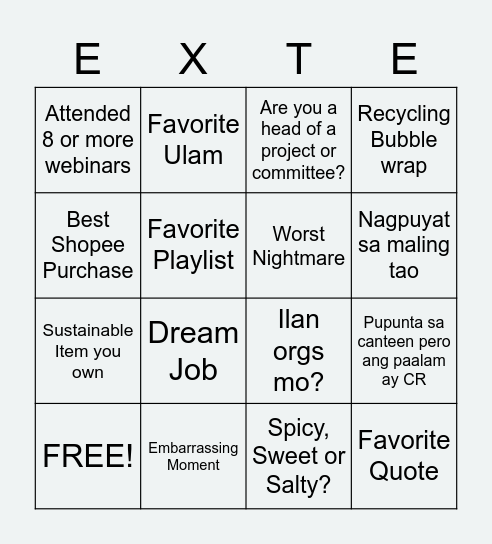 Externals BINGO Card