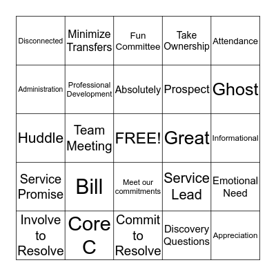 AT&T CARNIVAL Bingo Card