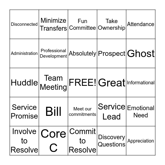 AT&T CARNIVAL Bingo Card