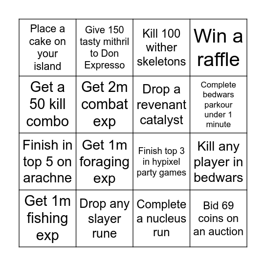 Biiio Bingo Card