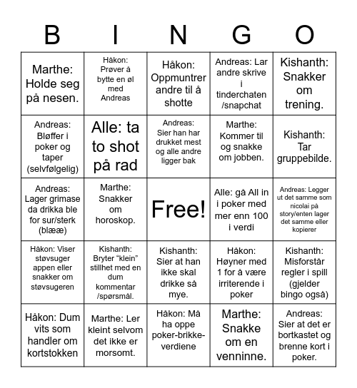 Nicolai Bingo Card