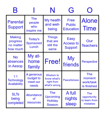 Vermilion Thanksgiving: An Attitude of Gratitude Bingo Card