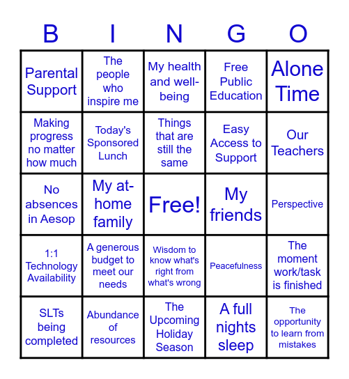 Vermilion Thanksgiving: An Attitude of Gratitude Bingo Card
