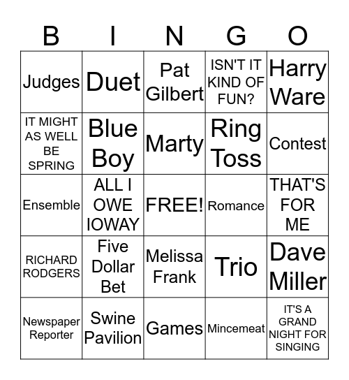 State Fair Bingo Card