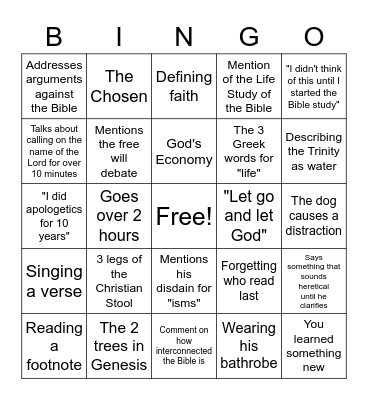 Steffen Bible Study Bingo Card